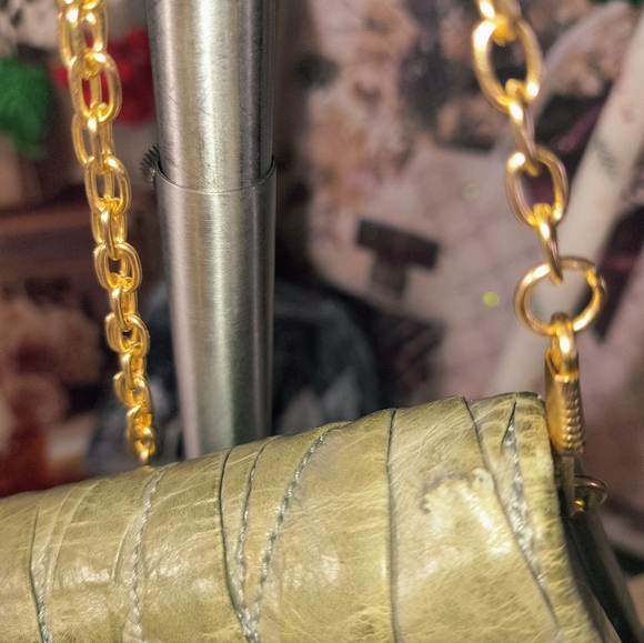 Miu Miu Olive Leather Clutch with Gold Chain - Picture 5 of 5